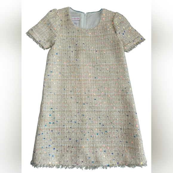 Bonnie Jean Other - Bonnie Jean Girl's Beige Sequin Embellished Boucle Shift Dress Size 6